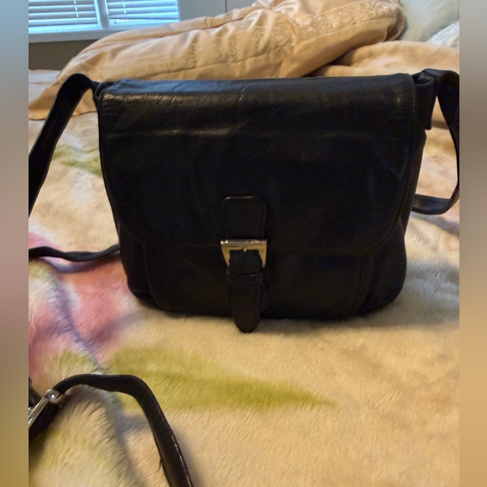 Neiman Marcus Black Leather purse with Silver hardware